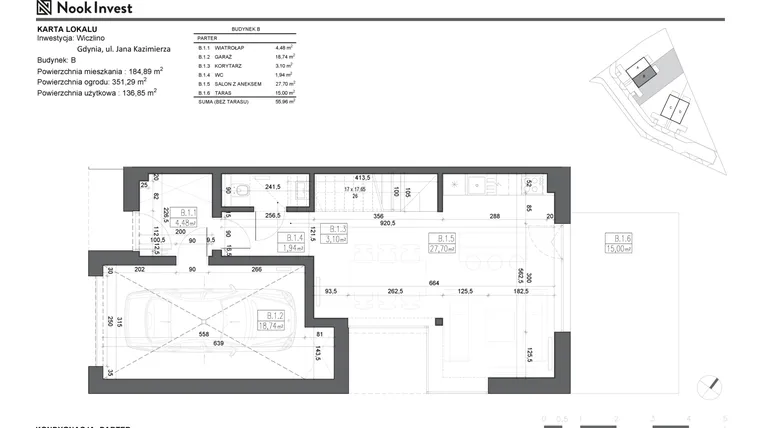 Rzut - Dom na sprzedaż 5 pokoi o powierzchni 136,85 m² - numer B w Domy z ogrodami w Gdyni