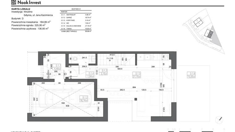 Rzut - Dom na sprzedaż 5 pokoi o powierzchni 136,85 m² - numer D w Domy z ogrodami w Gdyni