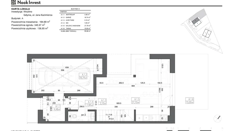 Rzut - Dom na sprzedaż 5 pokoi o powierzchni 136,85 m² - numer A w Domy z ogrodami w Gdyni