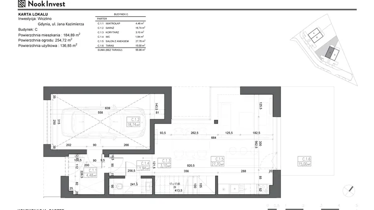 Rzut - Dom na sprzedaż 5 pokoi o powierzchni 136,85 m² - numer C w Domy z ogrodami w Gdyni