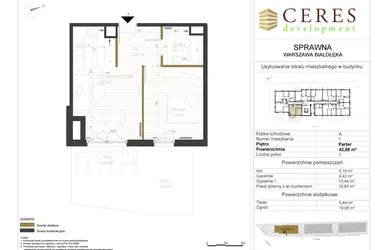 Rzut - Mieszkanie na sprzedaż 2 pokoje o powierzchni 42,88 m² - numer A1 w Osiedle Sprawna