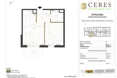 Rzut - Mieszkanie na sprzedaż 2 pokoje o powierzchni 43,92 m² - numer A11 w Osiedle Sprawna