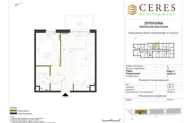 Rzut - Mieszkanie na sprzedaż 2 pokoje o powierzchni 42,03 m² - numer A15 w Osiedle Sprawna
