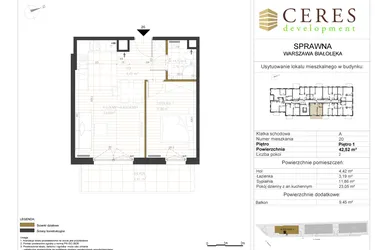 Rzut - Mieszkanie na sprzedaż 2 pokoje o powierzchni 42,52 m² - numer A20 w Osiedle Sprawna