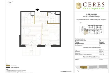 Rzut - Mieszkanie na sprzedaż 2 pokoje o powierzchni 43,86 m² - numer A21 w Osiedle Sprawna