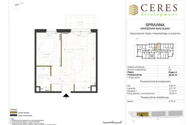 Rzut - Mieszkanie na sprzedaż 2 pokoje o powierzchni 42,02 m² - numer A24 w Osiedle Sprawna