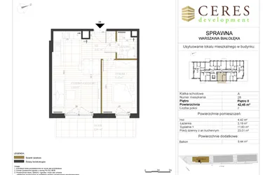 Rzut - Mieszkanie na sprzedaż 2 pokoje o powierzchni 42,45 m² - numer A28 w Osiedle Sprawna