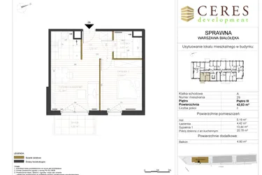 Rzut - Mieszkanie na sprzedaż 2 pokoje o powierzchni 43,83 m² - numer A29 w Osiedle Sprawna
