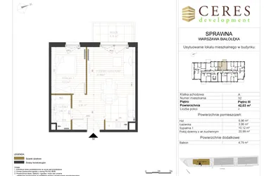 Rzut - Mieszkanie na sprzedaż 2 pokoje o powierzchni 42,03 m² - numer A32 w Osiedle Sprawna