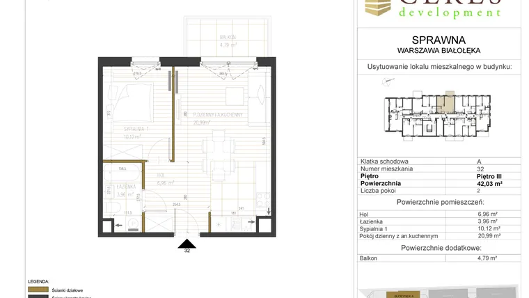 Rzut - Mieszkanie na sprzedaż 2 pokoje o powierzchni 42,03 m² - numer A32 w Osiedle Sprawna