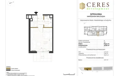 Rzut - Mieszkanie na sprzedaż 1 pokój o powierzchni 24,65 m² - numer A36 w Osiedle Sprawna