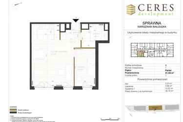 Rzut - Mieszkanie na sprzedaż 2 pokoje o powierzchni 51,59 m² - numer B1 w Osiedle Sprawna