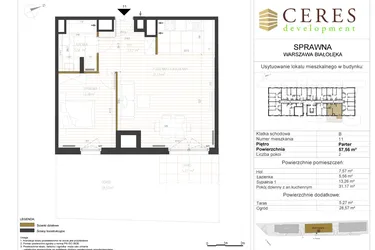 Rzut - Mieszkanie na sprzedaż 2 pokoje o powierzchni 57,56 m² - numer B11 w Osiedle Sprawna