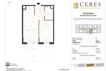 Rzut - Mieszkanie na sprzedaż 2 pokoje o powierzchni 40,27 m² - numer B12 w Osiedle Sprawna