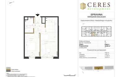 Rzut - Mieszkanie na sprzedaż 2 pokoje o powierzchni 39,95 m² - numer B13 w Osiedle Sprawna