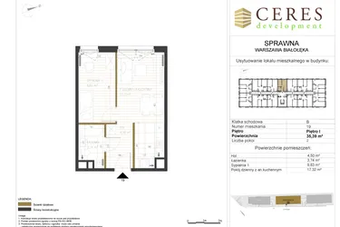 Rzut - Mieszkanie na sprzedaż 2 pokoje o powierzchni 35,39 m² - numer B19 w Osiedle Sprawna