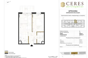 Rzut - Mieszkanie na sprzedaż 2 pokoje o powierzchni 40,22 m² - numer B20 w Osiedle Sprawna