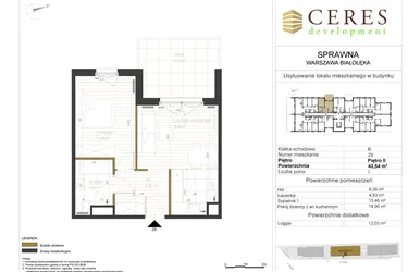 Rzut - Mieszkanie na sprzedaż 2 pokoje o powierzchni 43,54 m² - numer B29 w Osiedle Sprawna