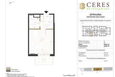 Rzut - Mieszkanie na sprzedaż 1 pokój o powierzchni 30,05 m² - numer B35 w Osiedle Sprawna