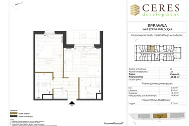 Rzut - Mieszkanie na sprzedaż 2 pokoje o powierzchni 43,54 m² - numer B38 w Osiedle Sprawna