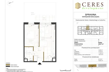 Rzut - Mieszkanie na sprzedaż 2 pokoje o powierzchni 40,27 m² - numer B5 w Osiedle Sprawna