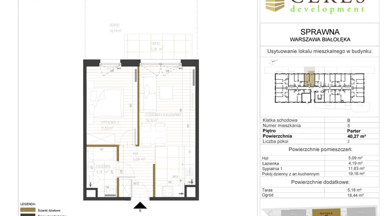 Rzut - Mieszkanie na sprzedaż 2 pokoje o powierzchni 40,27 m² - numer B5 w Osiedle Sprawna