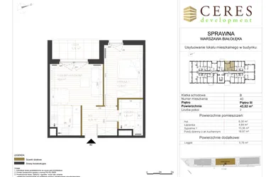 Rzut - Mieszkanie na sprzedaż 2 pokoje o powierzchni 43,52 m² - numer B40 w Osiedle Sprawna