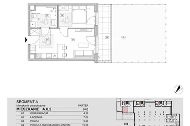 Rzut - Mieszkanie na sprzedaż 2 pokoje o powierzchni 40,38 m² - numer A.0.2 w ATAL Unii Lubelskiej