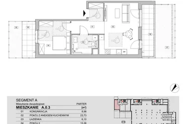 Rzut - Mieszkanie na sprzedaż 2 pokoje o powierzchni 52,19 m² - numer A.0.3 w ATAL Unii Lubelskiej