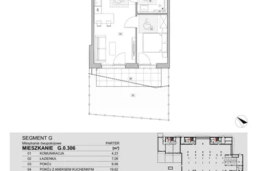 Rzut - Mieszkanie na sprzedaż 2 pokoje o powierzchni 40,91 m² - numer G.0.306 w ATAL Unii Lubelskiej