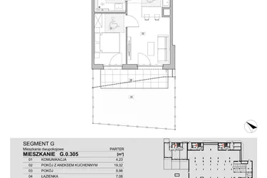 Rzut - Mieszkanie na sprzedaż 2 pokoje o powierzchni 40,61 m² - numer G.0.305 w ATAL Unii Lubelskiej