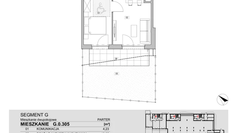 Rzut - Mieszkanie na sprzedaż 2 pokoje o powierzchni 40,61 m² - numer G.0.305 w ATAL Unii Lubelskiej