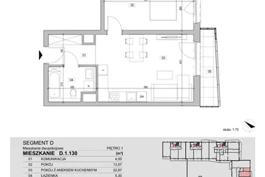 Rzut - Mieszkanie na sprzedaż 2 pokoje o powierzchni 46,29 m² - numer D.1.130 w ATAL Unii Lubelskiej
