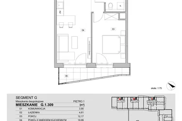 Rzut - Mieszkanie na sprzedaż 2 pokoje o powierzchni 40,67 m² - numer G.1.309 w ATAL Unii Lubelskiej
