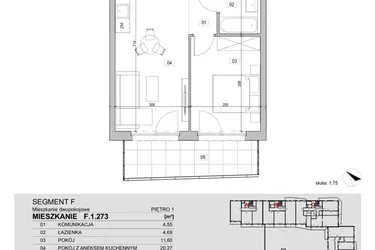 Rzut - Mieszkanie na sprzedaż 2 pokoje o powierzchni 41,11 m² - numer F.1.273 w ATAL Unii Lubelskiej