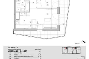 Rzut - Mieszkanie na sprzedaż 2 pokoje o powierzchni 46,48 m² - numer E.10.247 w ATAL Unii Lubelskiej