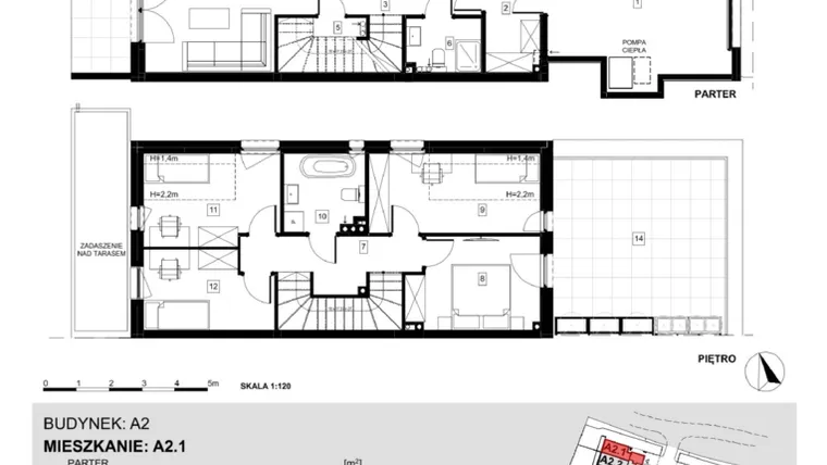 Rzut - Dom na sprzedaż 5 pokoi o powierzchni 127,68 m² - numer A2.1 w Ville Przy Białej
