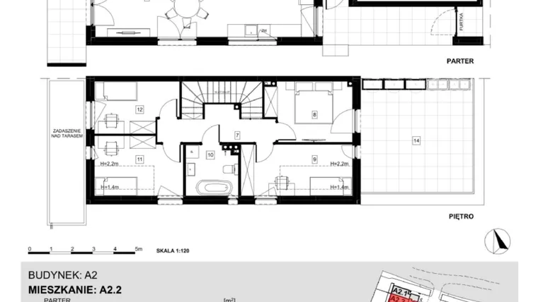 Rzut - Dom na sprzedaż 5 pokoi o powierzchni 127,69 m² - numer A2.2 w Ville Przy Białej