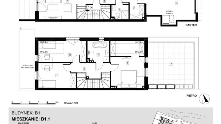 Rzut - Dom na sprzedaż 5 pokoi o powierzchni 126,6 m² - numer B1.1 w Ville Przy Białej
