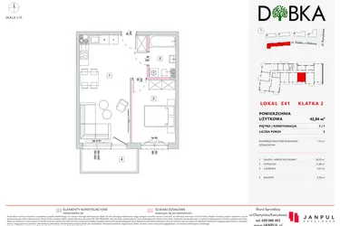 Rzut - Mieszkanie na sprzedaż 2 pokoje o powierzchni 42,84 m² - numer E2_41 w DOBKA etap 2