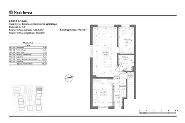 Rzut - Mieszkanie na sprzedaż 3 pokoje o powierzchni 58,1 m² - numer 1A w Bojano, ul. Kazimierza Wielkiego