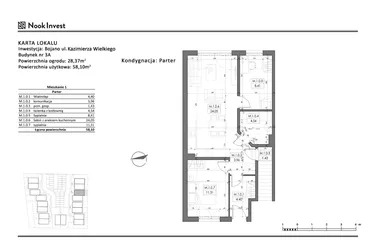 Rzut - Mieszkanie na sprzedaż 3 pokoje o powierzchni 58,1 m² - numer 3A w Bojano, ul. Kazimierza Wielkiego