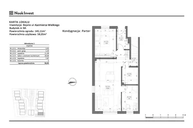 Rzut - Mieszkanie na sprzedaż 3 pokoje o powierzchni 58,05 m² - numer 8A w Bojano, ul. Kazimierza Wielkiego