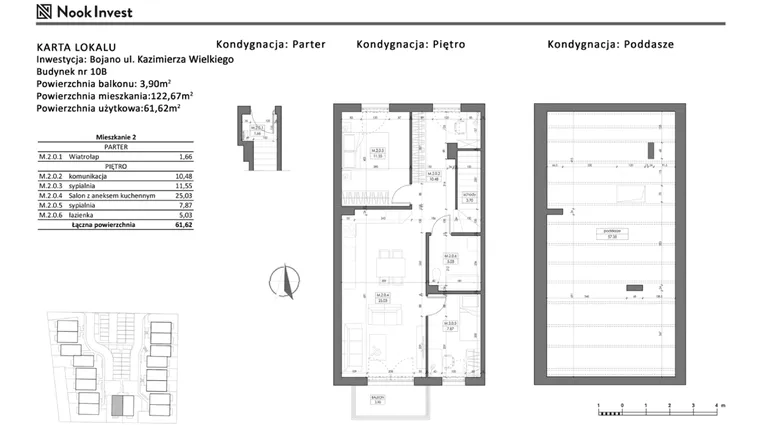 Rzut - Mieszkanie na sprzedaż 3 pokoje o powierzchni 61,62 m² - numer 10B w Bojano, ul. Kazimierza Wielkiego