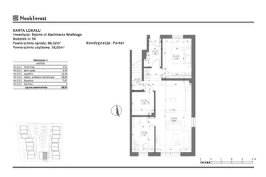 Rzut - Mieszkanie na sprzedaż 3 pokoje o powierzchni 58,05 m² - numer 9A w Bojano, ul. Kazimierza Wielkiego