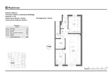 Rzut - Mieszkanie na sprzedaż 3 pokoje o powierzchni 58,05 m² - numer 13A w Bojano, ul. Kazimierza Wielkiego
