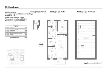 Rzut - Mieszkanie na sprzedaż 3 pokoje o powierzchni 61,62 m² - numer 13B w Bojano, ul. Kazimierza Wielkiego