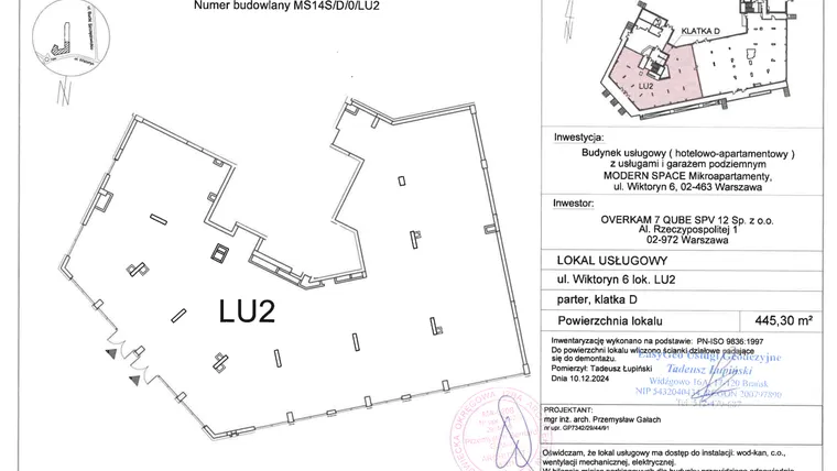 Rzut - Lokal użytkowy na sprzedaż 1 pokój o powierzchni 445,3 m² - numer MS/S/D/0/LU2 w Modern Space