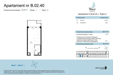 Rzut - Mieszkanie na sprzedaż 1 pokój o powierzchni 30,2 m² - numer B.02.40 w Wave Świnoujście Thermal & Spa