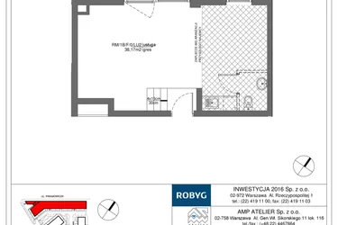 Rzut - Lokal użytkowy na sprzedaż 1 pokój o powierzchni 38,17 m² - numer RM/1B/F/0/LU2 w Rytm Mokotowa - etap 1B